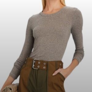 Agolde Maya Scoop Neck Long Sleeve Sweater Ribbed Granola Heather, S